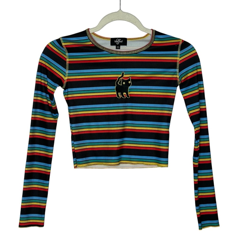 Valfre Striped Long Sleeve Crop Top with Cat Patch